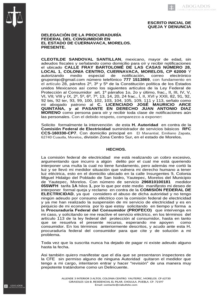 Queja contra CFE por cobro excesivo | PDF | Justicia | Crimen y violencia