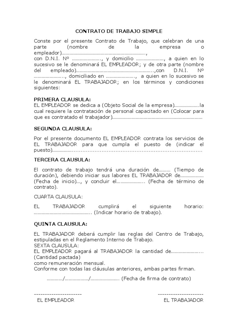 Resultado de imagen de modelos de contrato de trabajo