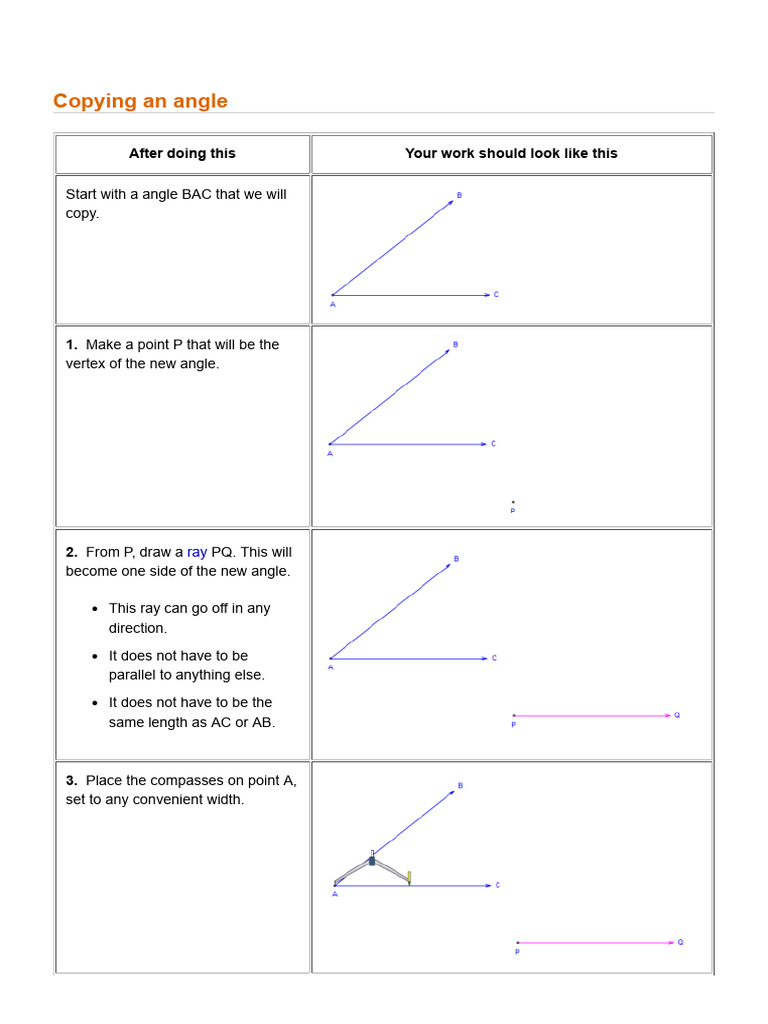 Instructions For Copying An Angle With Compass and Straightedge or ...