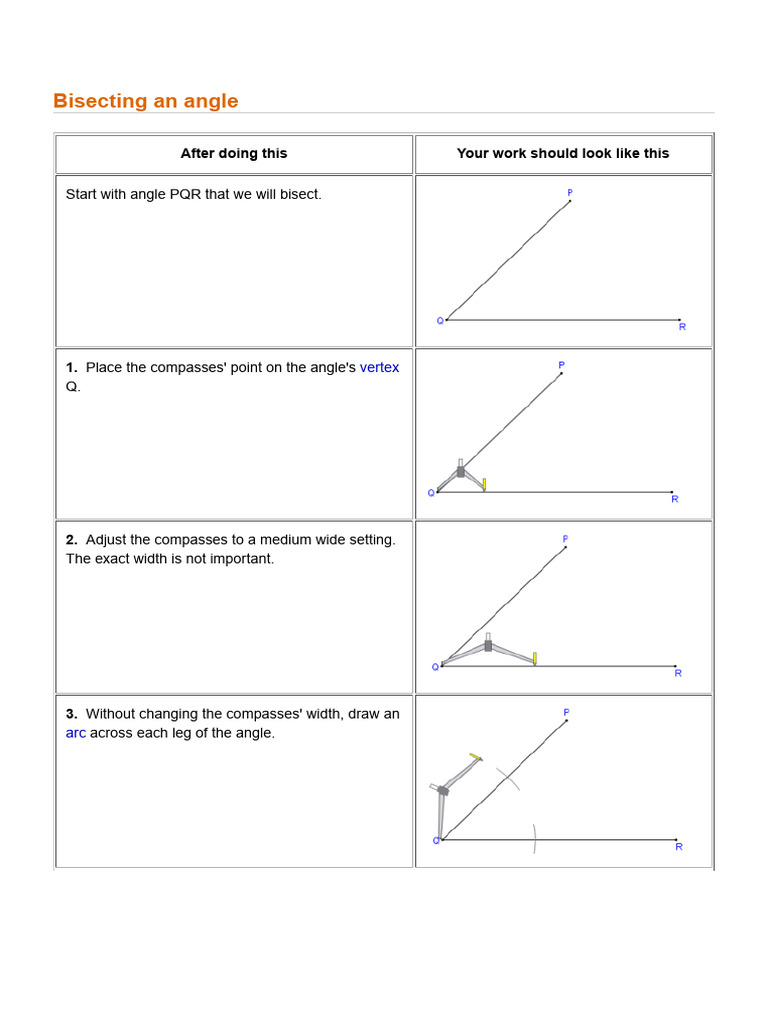 Instructions For Bisecting An Angle With Compass and Straightedge or ...
