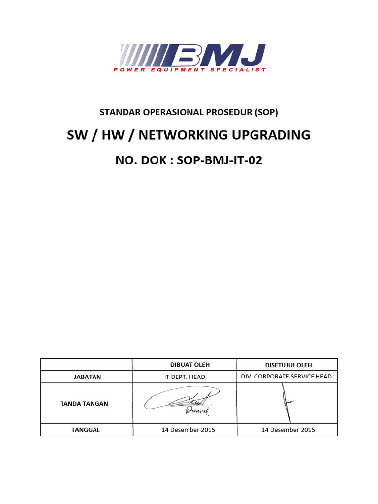 SOP Upgrade SW/HW/Networking BMJ | PDF
