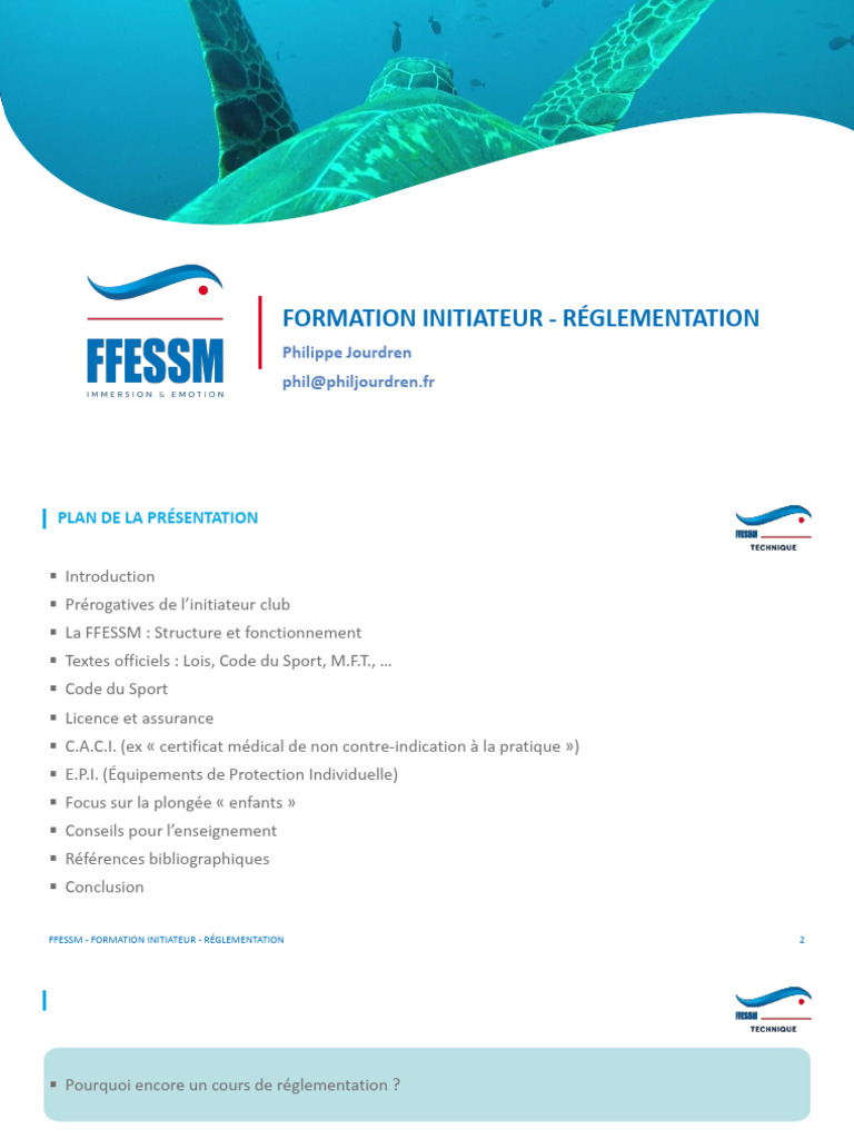 Formation Initiateur FFESSM: Réglementation | PDF | Plongée en ...