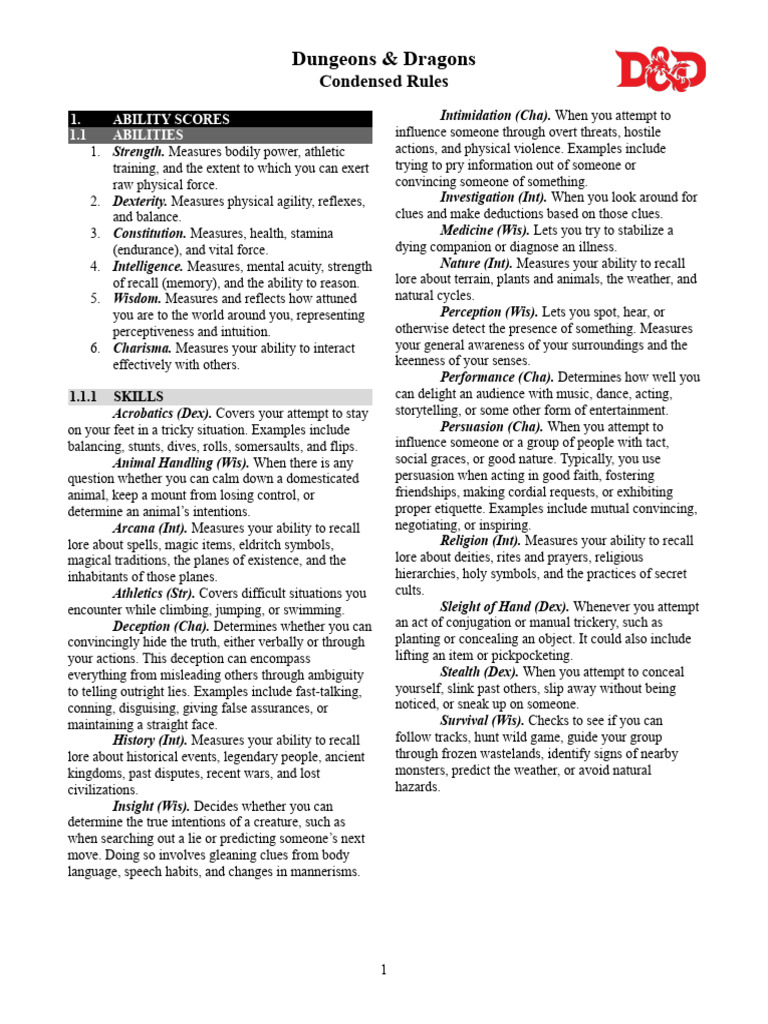 D&D Condensed Rules Overview | PDF