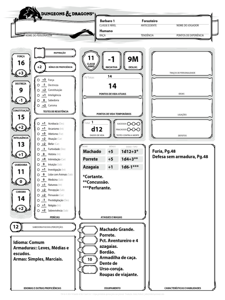 Ficha de Personagem para RPG D&D | PDF