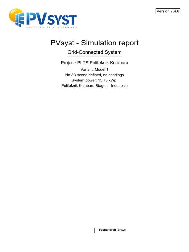 PVsyst Simulation Report for PLTS Kotabaru | PDF | Photovoltaic System ...