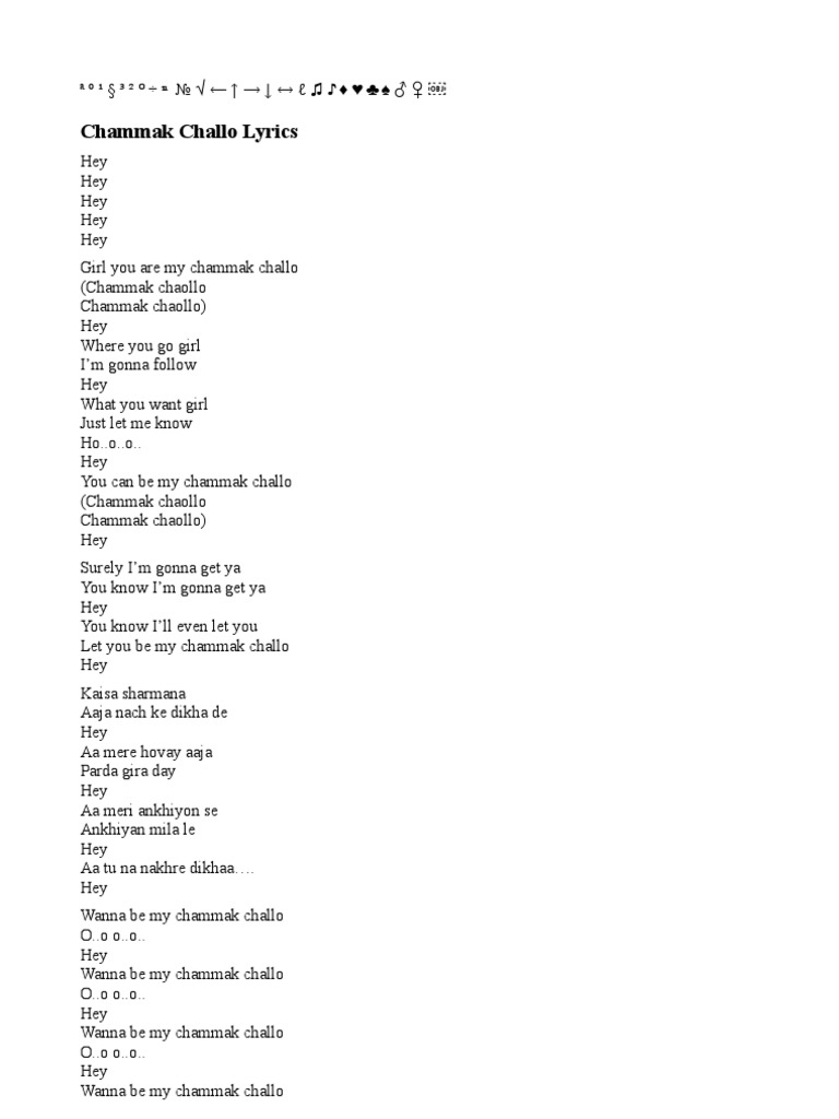 Chammak Challo Song Lyrics | PDF