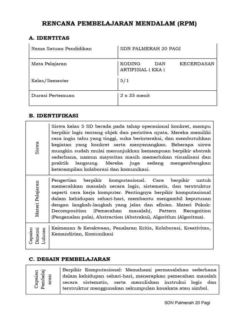 Rencana Pembelajaran Mendalam (RPM) Kka | PDF