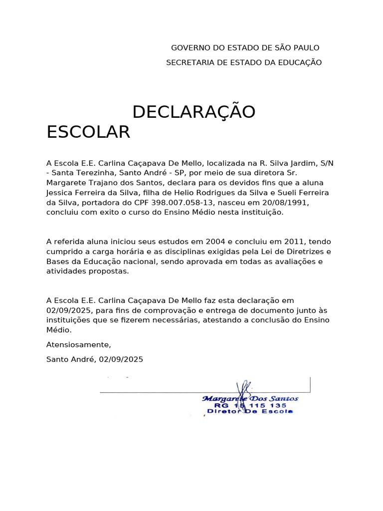 Declaração Escolar | PDF