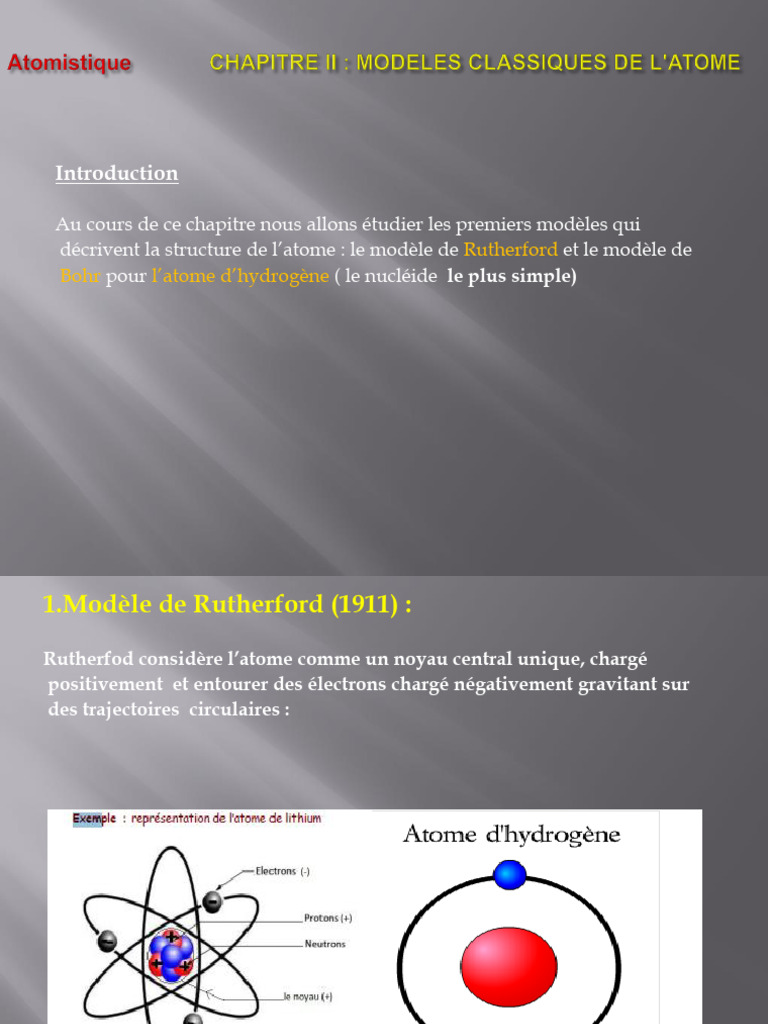 Modèles atomiques : Rutherford et Bohr | PDF | Spectre ...