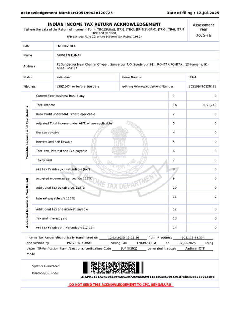 Parveen Kumar Itr 2025 | PDF