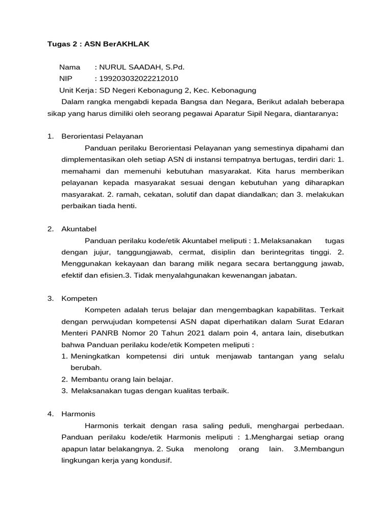 Panduan Sikap ASN BerAKHLAK | PDF