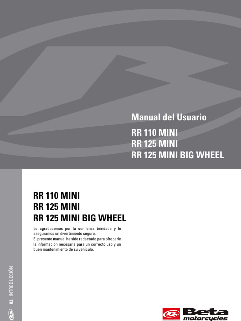 Manual de Usuario Beta 125 RR Mini | PDF | Acelerador | Neumático