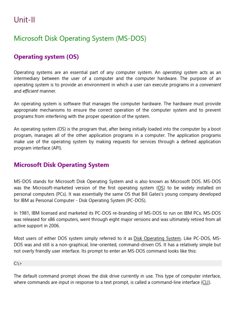 Overview of MS-DOS Operating System | PDF | Command Line Interface ...