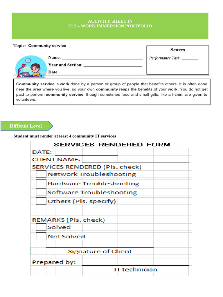 Community Service Activity Sheet G12 | PDF