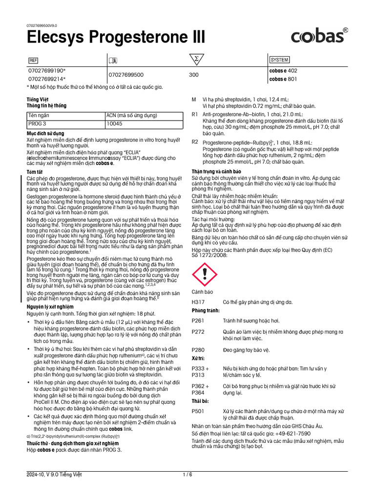 Insert - Elecsys Progesterone III.07027699500.V9.Vi | PDF