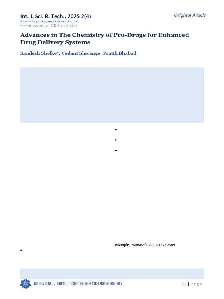 Advances in The Chemistry of ProDrugs For Enhanced Drug Delivery ...