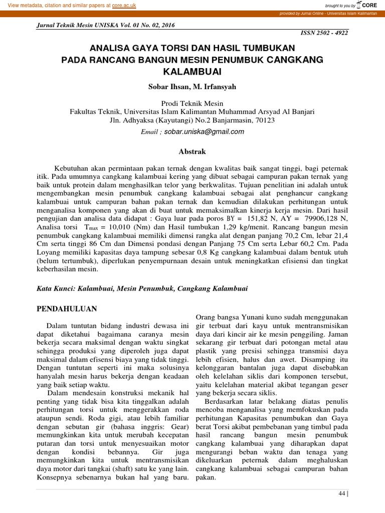Analisis Mesin Penumbuk Cangkang Kalambuai | PDF