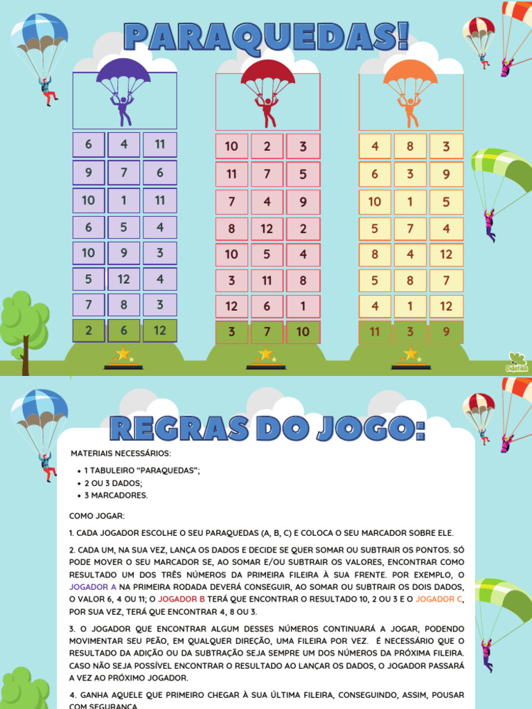 Jogo - Paraquedas (Adição e Subtração) | PDF