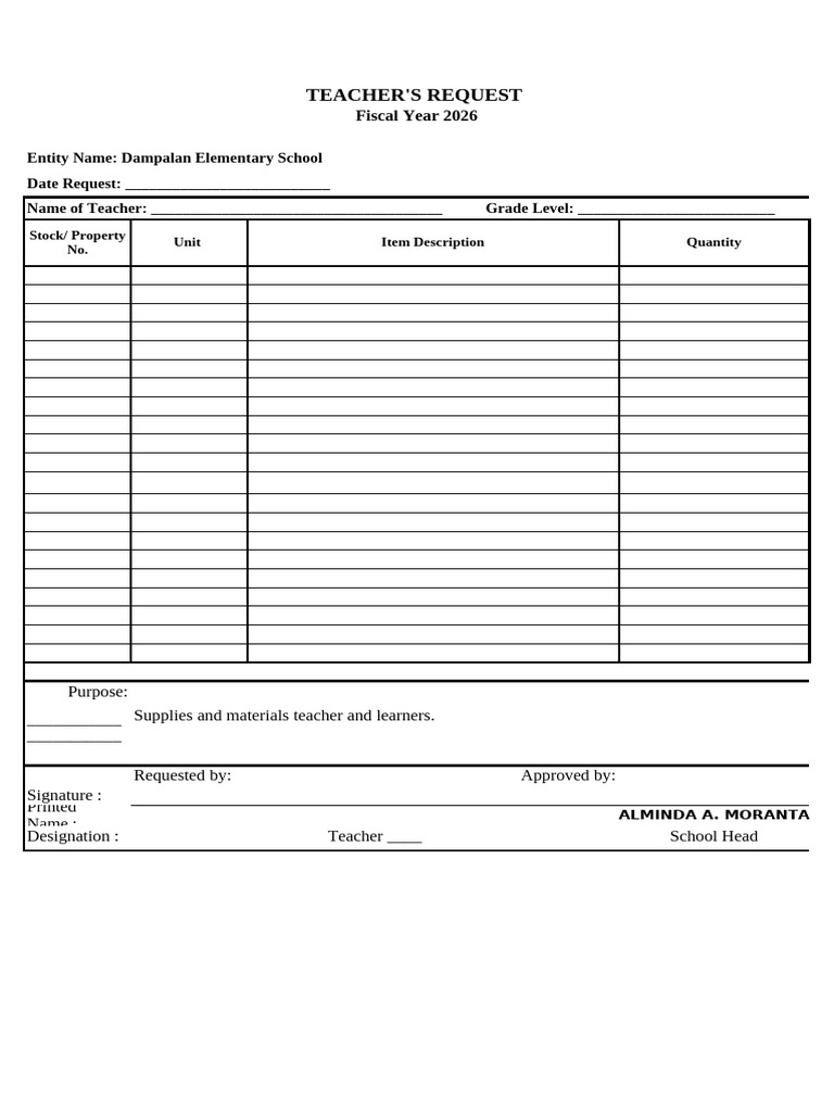 Teacher Supply Request Form FY 2026 | PDF