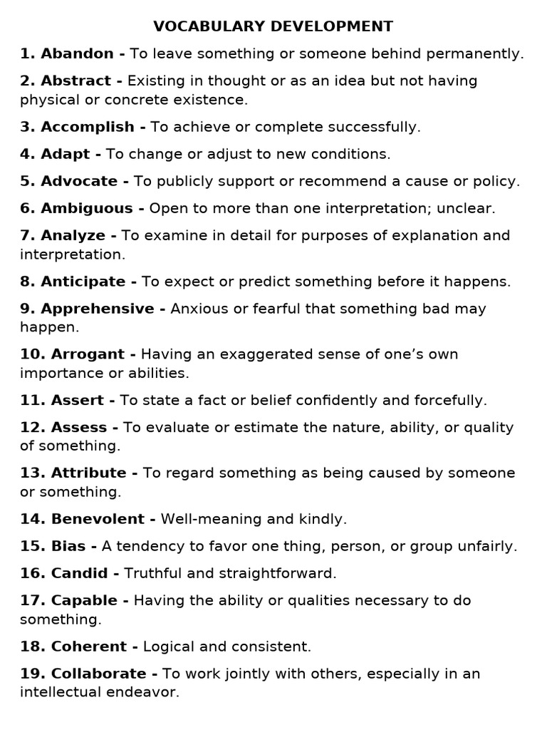 Essential Vocabulary Development Guide | PDF | Thought