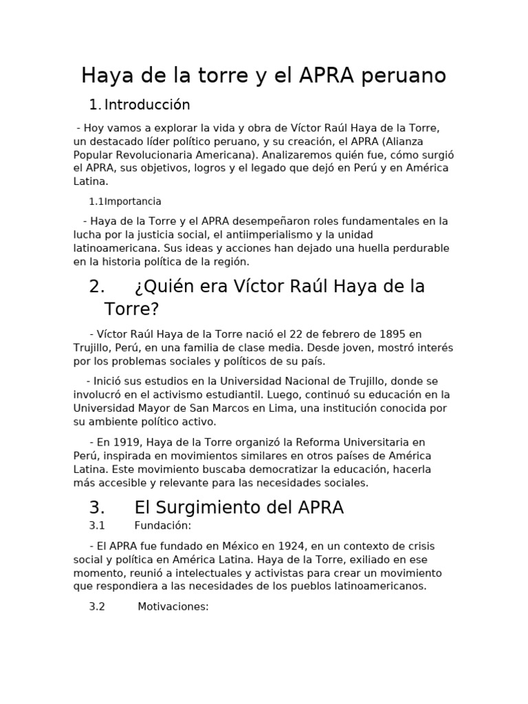 Haya de la Torre y el APRA en Perú | PDF | Perú | America latina