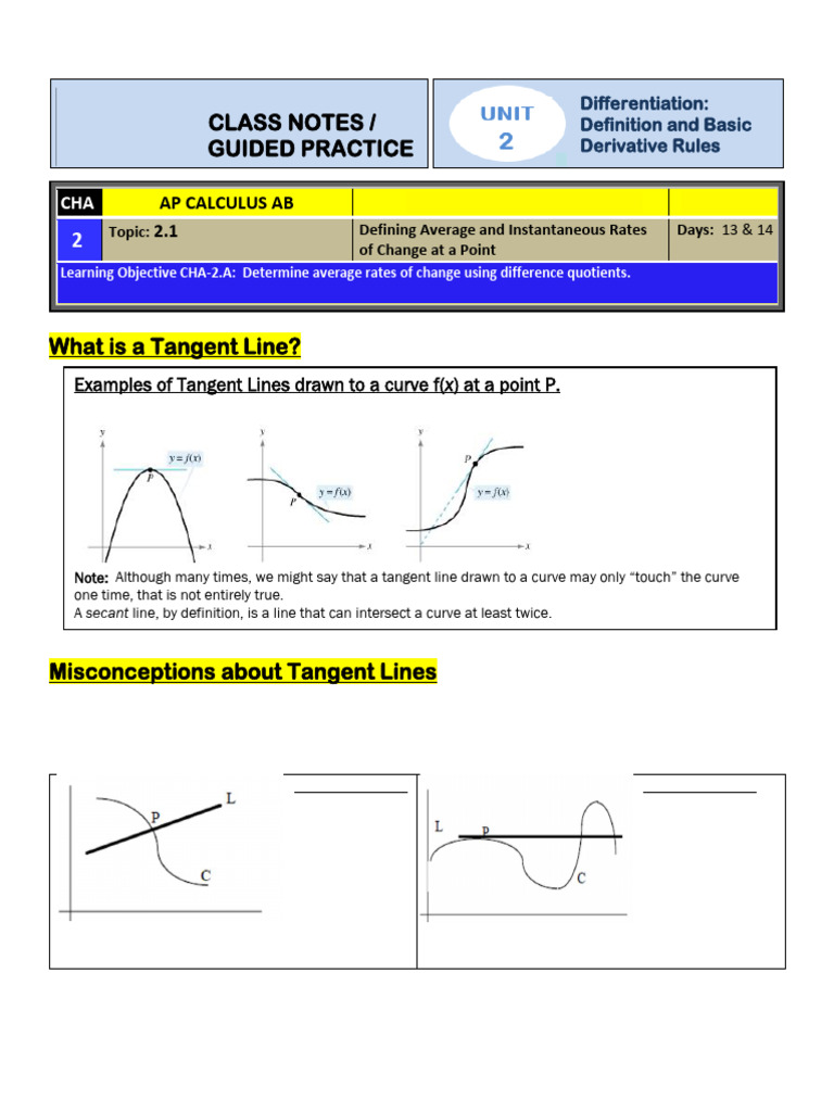 Unit 2 Notes - Differentiation - Definition and Basic Rules | PDF ...