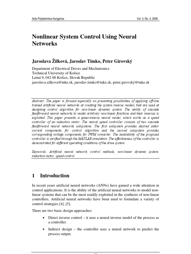 Neural Network Control for Nonlinear Systems | PDF | Control Theory ...