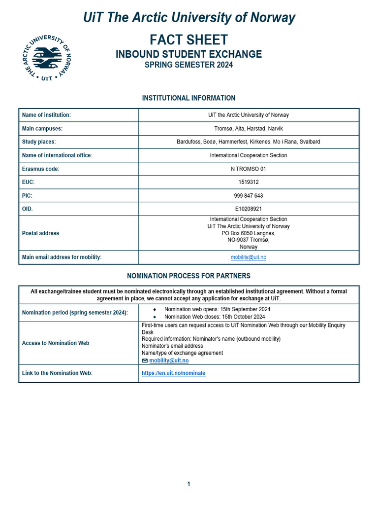 UiT Norway Inbound Exchange Guide 2024 | PDF | Cost Of Living | Norway