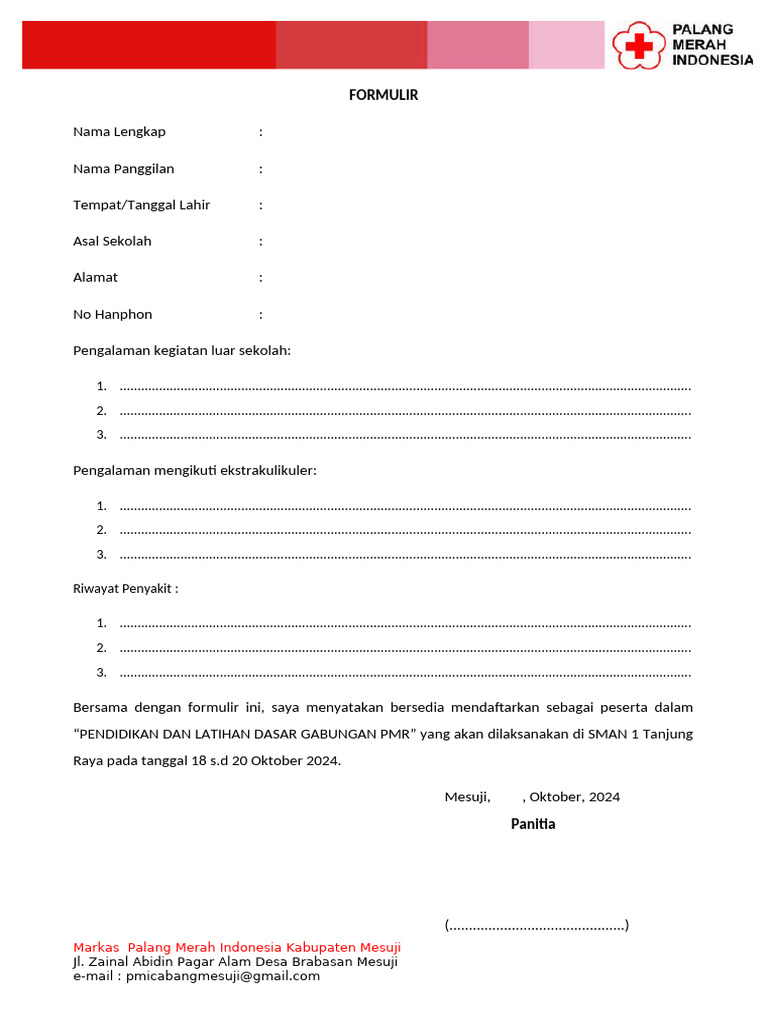 Formulir Pendaftaran PMR 2024 | PDF
