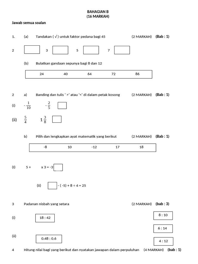 (Mohd Shahhizal Aw) Math f1 - Soalan Subjektif Bab 1 - 5 | PDF