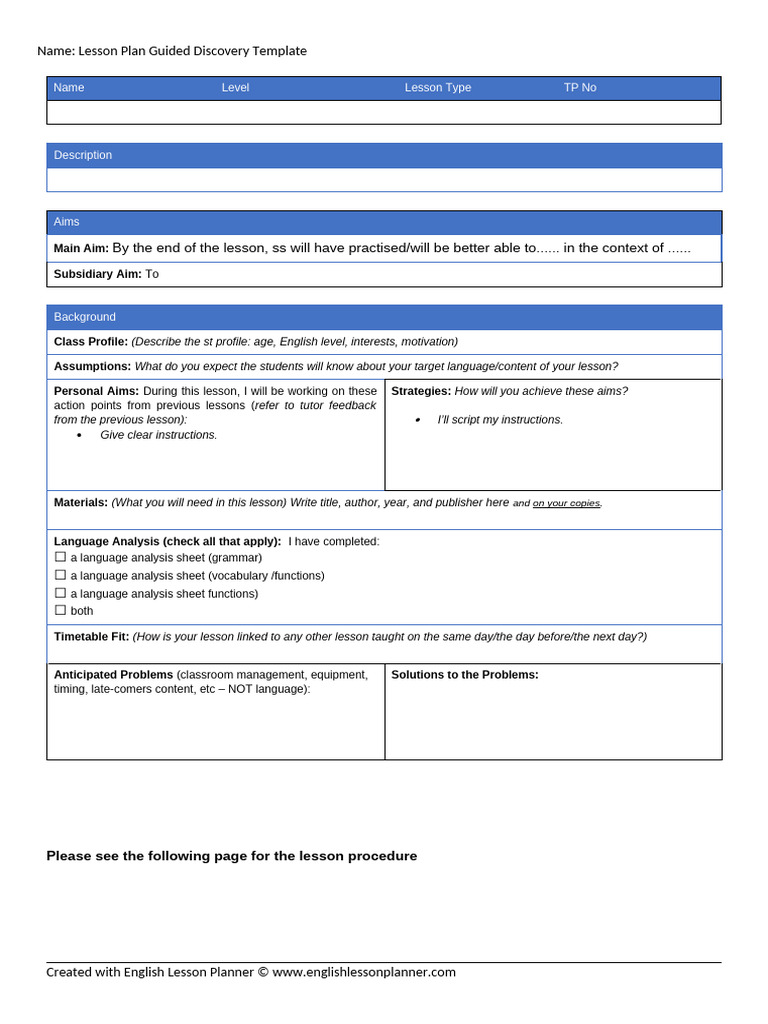 Guided Discovery Lesson Plan Template | PDF | Lesson Plan | Learning