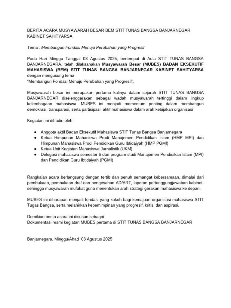 MUBES BEM STIT Tunas Bangsa 2025 | PDF