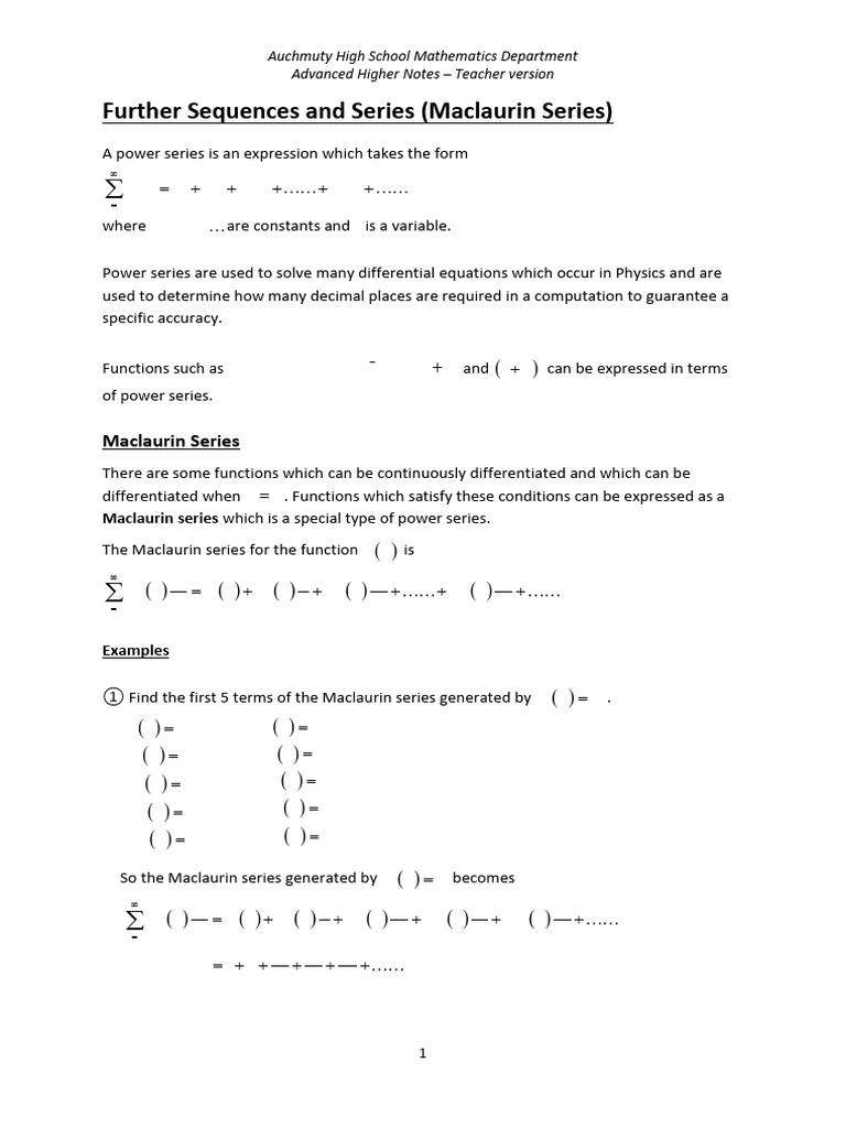 Maclaurin Series for Functions | PDF | Power Series | Function ...