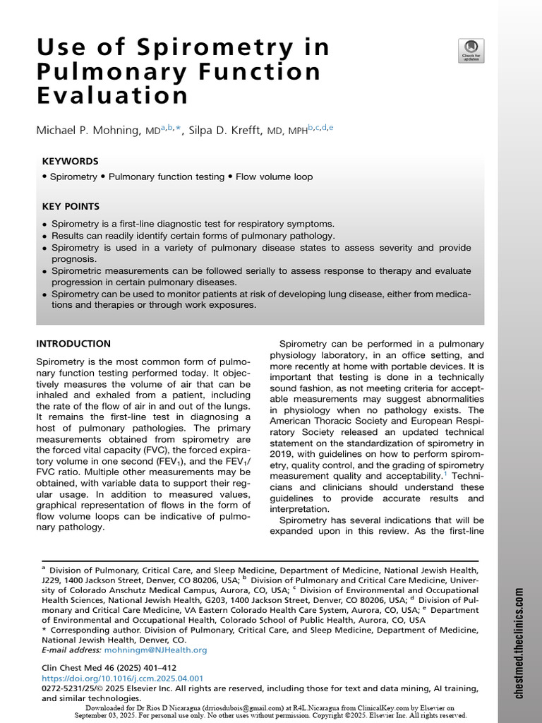 Use of Spirometry in Pulmonary Function Evaluation | PDF | Respiratory ...