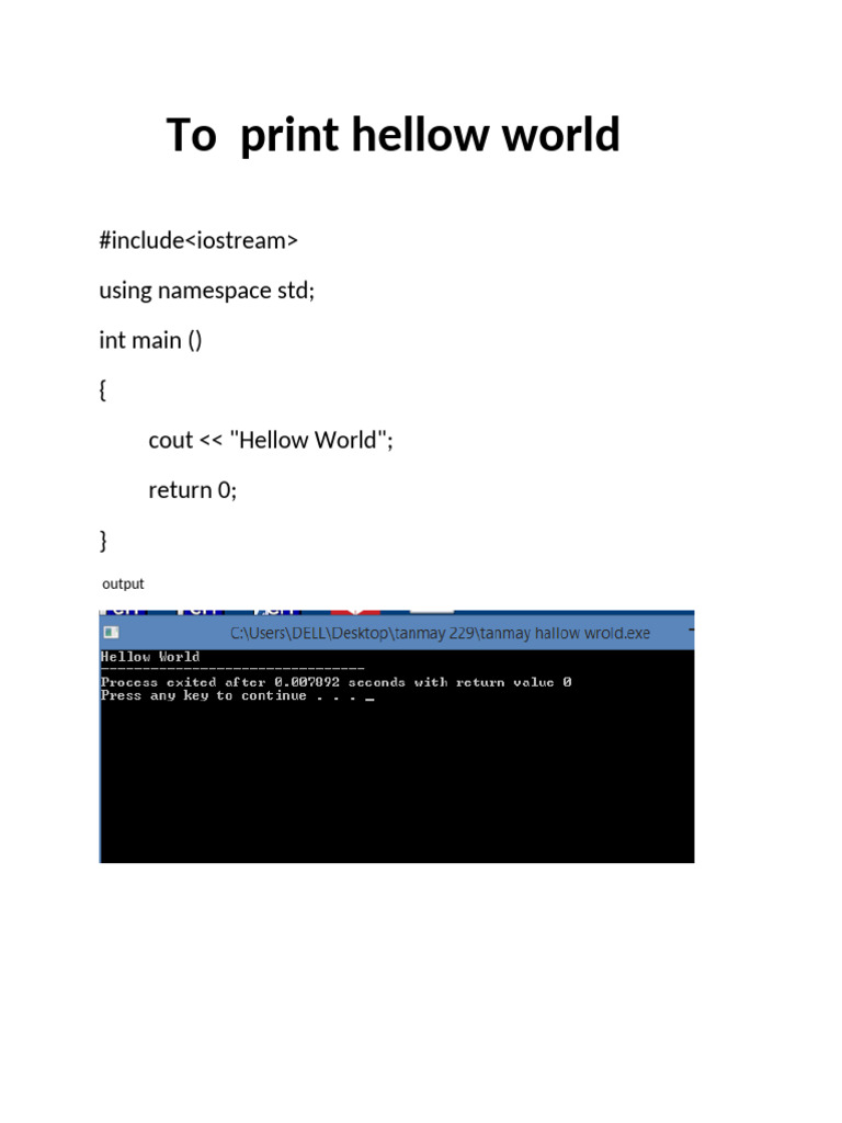 C++ Programs: Hello World & Arithmetic | PDF