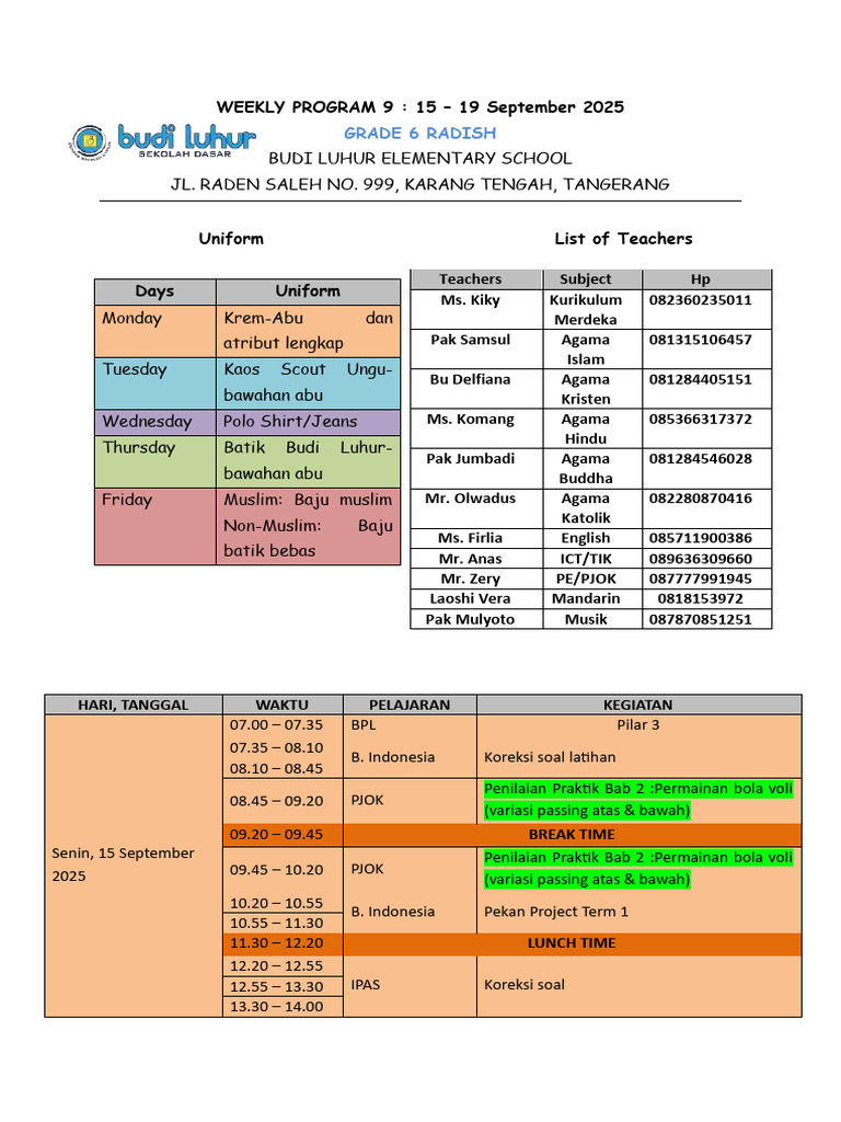 Weekly Program 9 (15-19) September 2025 | PDF