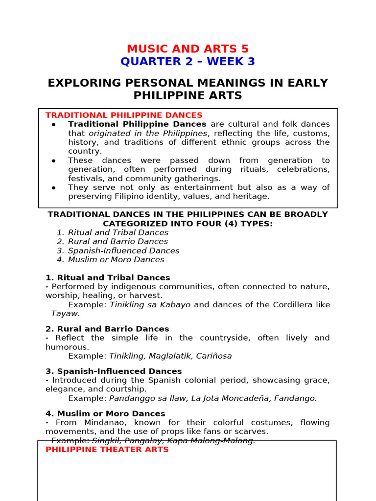 Music and Arts 5 q2 Wk3 | PDF | Philippines | Dances