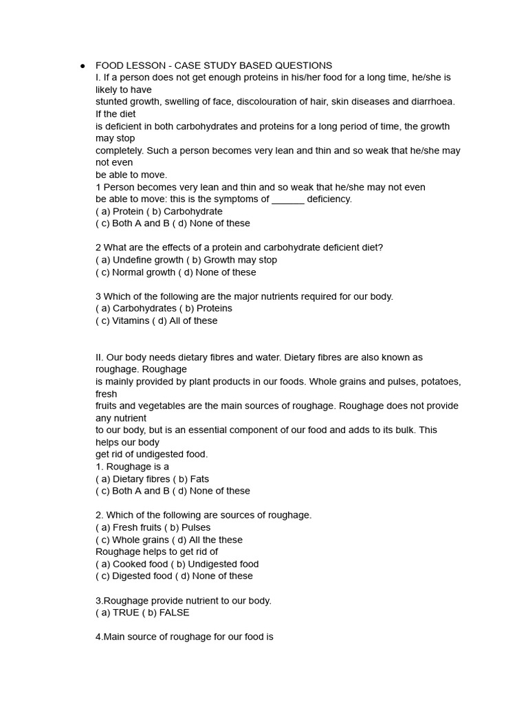 6 Science Case Based Questions | PDF | Foods | Dietary Fiber
