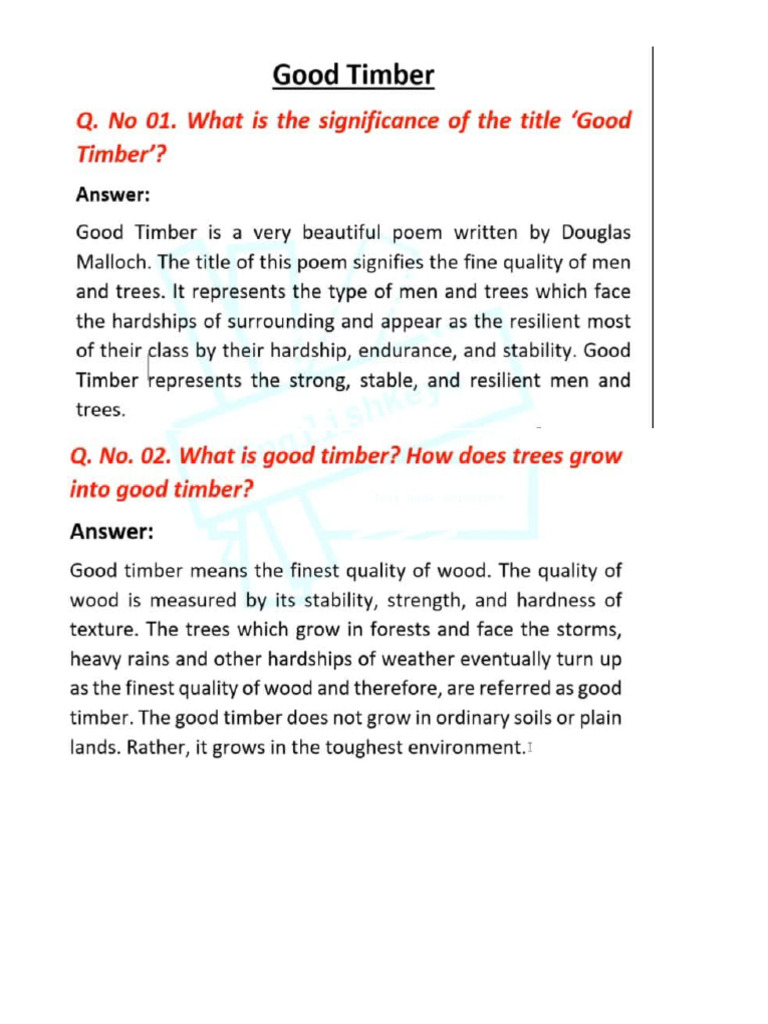 Good Timber Poem QA | PDF