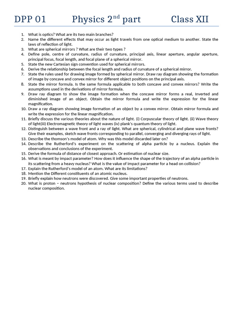 Class XII Physics: Optics & Atomic Structure | PDF | Atomic Nucleus ...