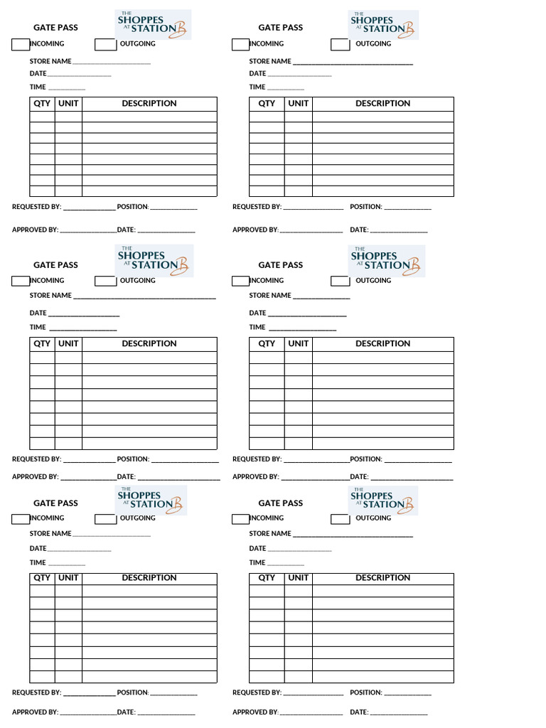 Gate Pass Template for Inventory Tracking | PDF