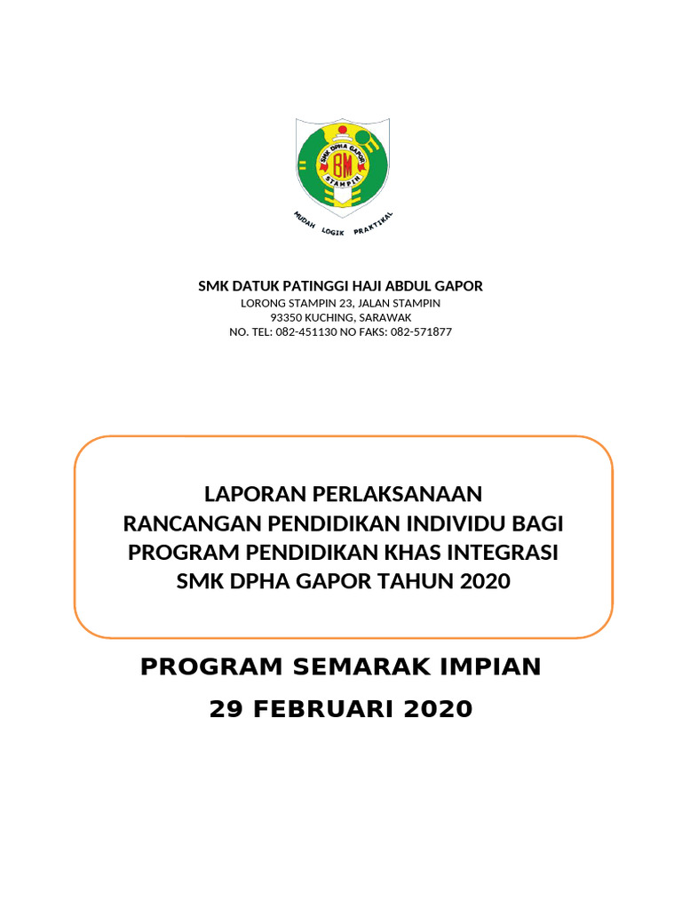 RPI Pendidikan Khas SMK DPHA Gapor 2020 | PDF