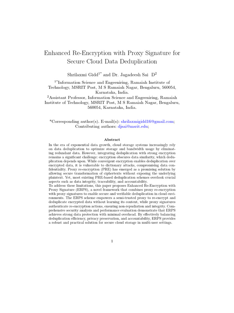 Enhanced Proxy Signature for Cloud Deduplication | PDF | Encryption ...