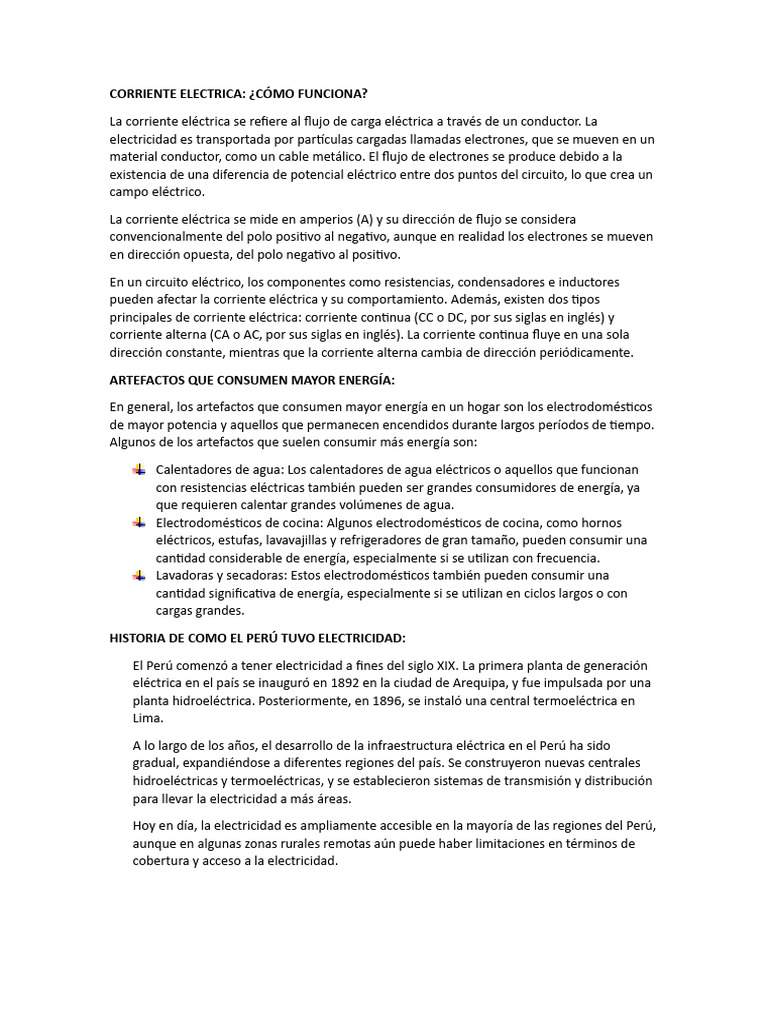 Cómo Funciona la Corriente Eléctrica | PDF | Corriente eléctrica ...
