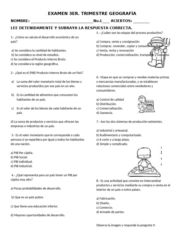 Examen Geografia 3er. Trimestre | PDF | Producto Interno Bruto ...