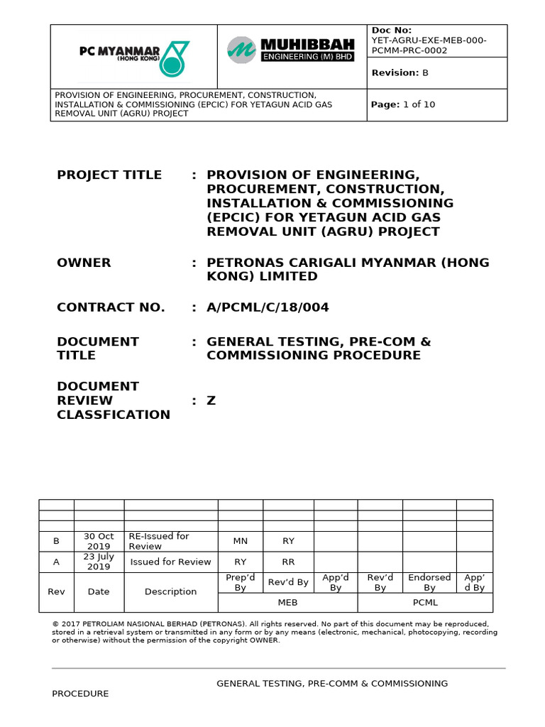 Yetagun AGRU Project Commissioning Guide | PDF | System | Natural Gas