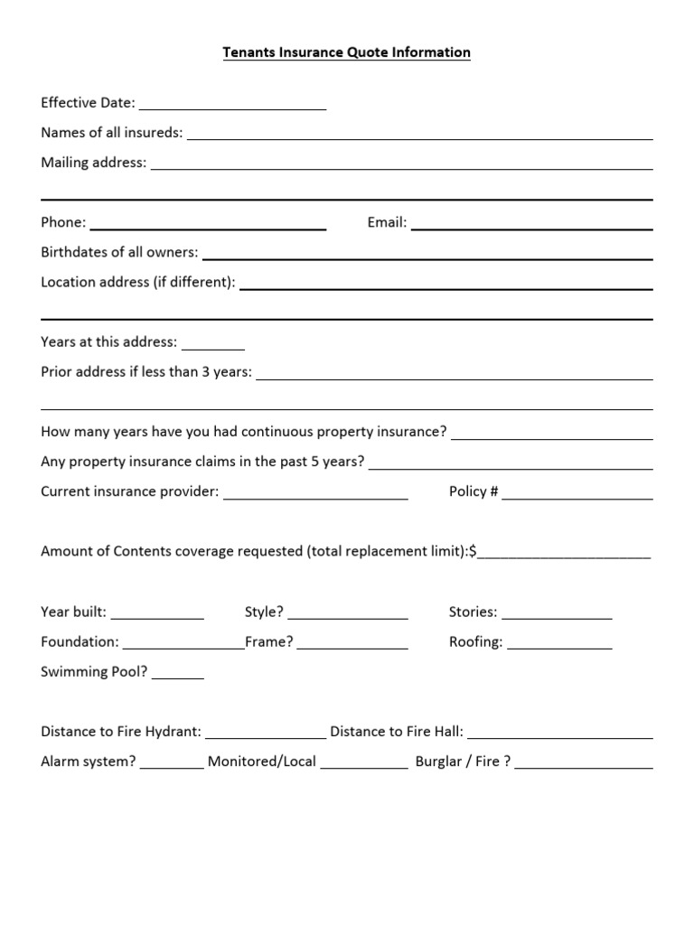 Tenants Insurance Quote Information Template | PDF | Insurance ...