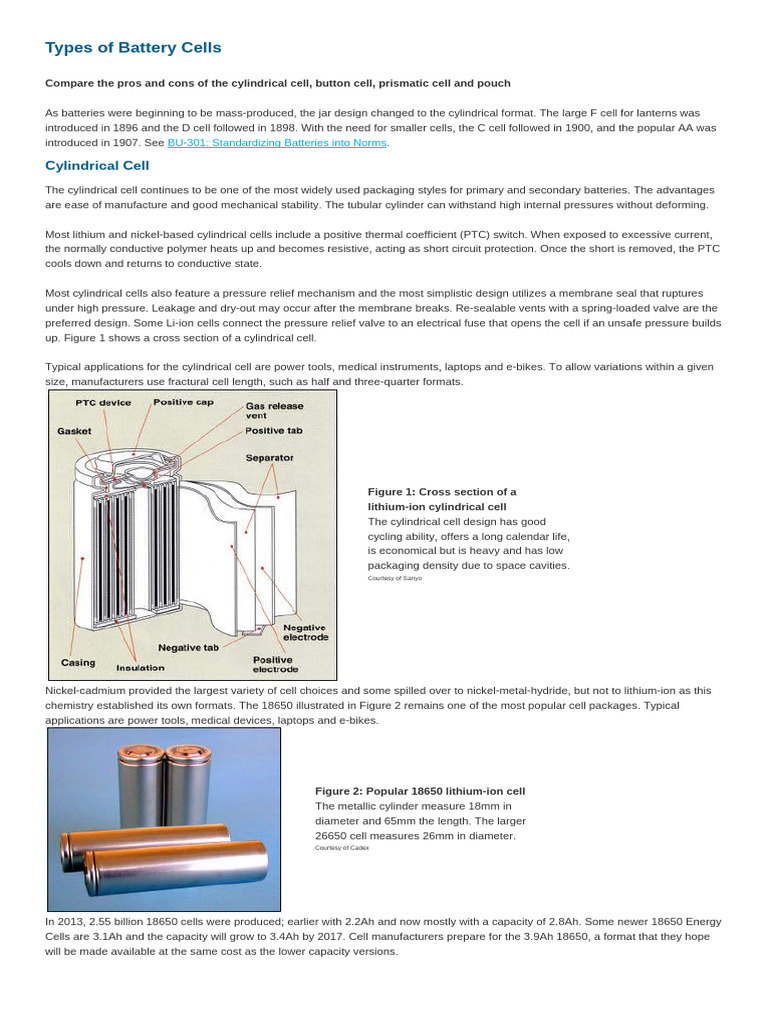 Battery Cell Types: Pros and Cons | PDF | Lithium Ion Battery ...