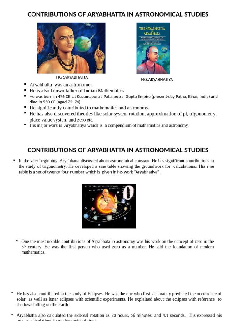 Aryabhatta: Pioneer of Mathematics and Astronomy | PDF