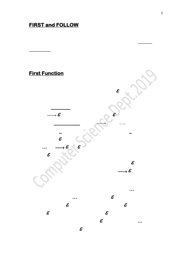 FIRST and FOLLOW Functions Explained | PDF | Syntax (Logic) | Linguistics